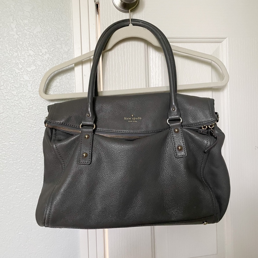 BLACK/DARK GREY KATE SPADE COBBLE HILL LESLIE LEATHER BAG